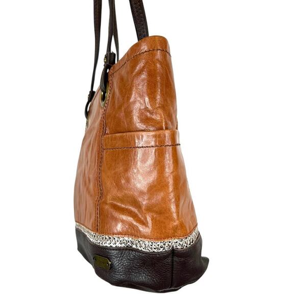 The Sak Landis Tote Handbag Genuine Leather in Caramel Brown - Picture 3 of 14